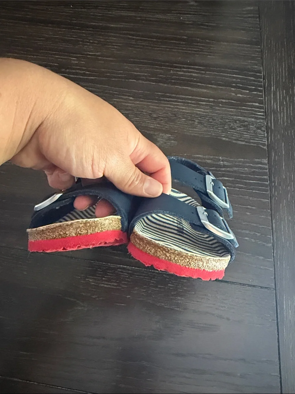 Birkenstock Blue Double-Buckle Kids Sandals with Striped Footbed